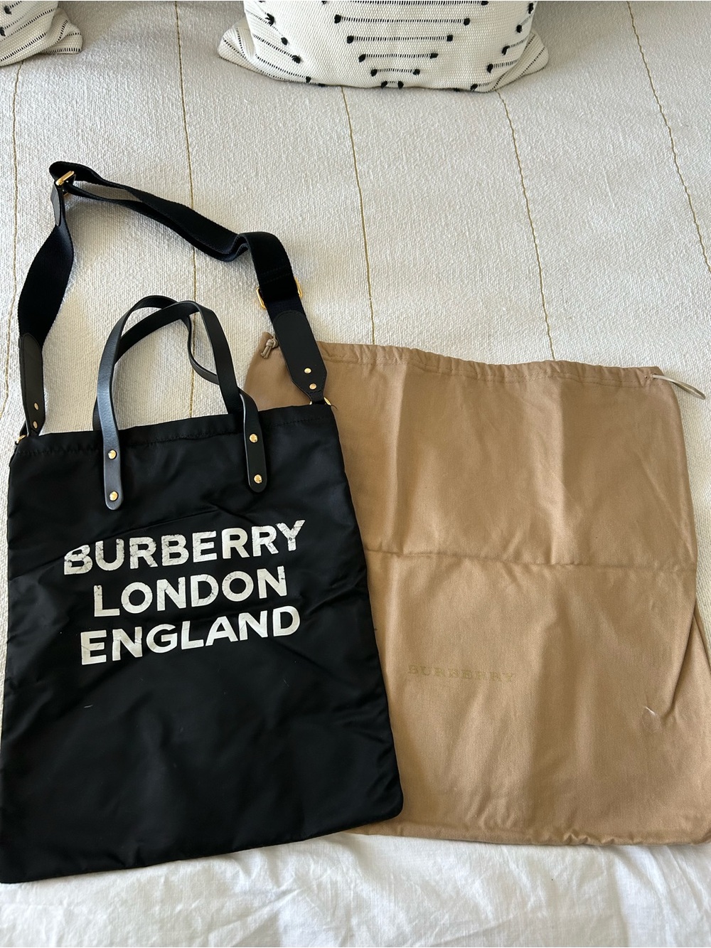 Burberry Black Messenger Tote with White Logo